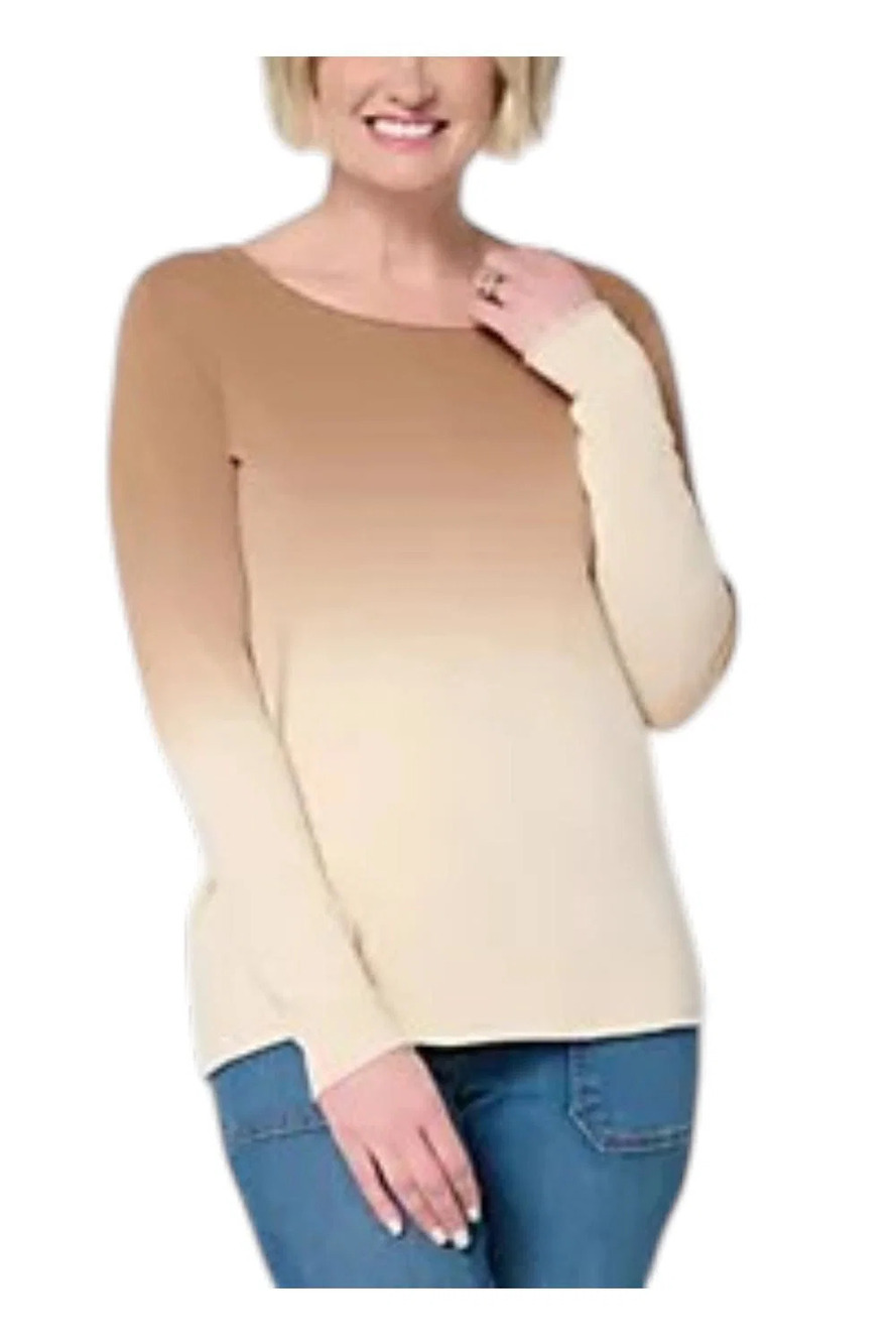 Attitudes by Renee Women's Cotton Printed Ombre Sweater Brown Sugar - Regular